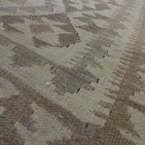 Beige cream scandinavian style kilim handmade flat-woven wool area rug- 198x155cm