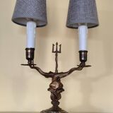 Lampe candélabre 2 feux en laiton doré et ciselé