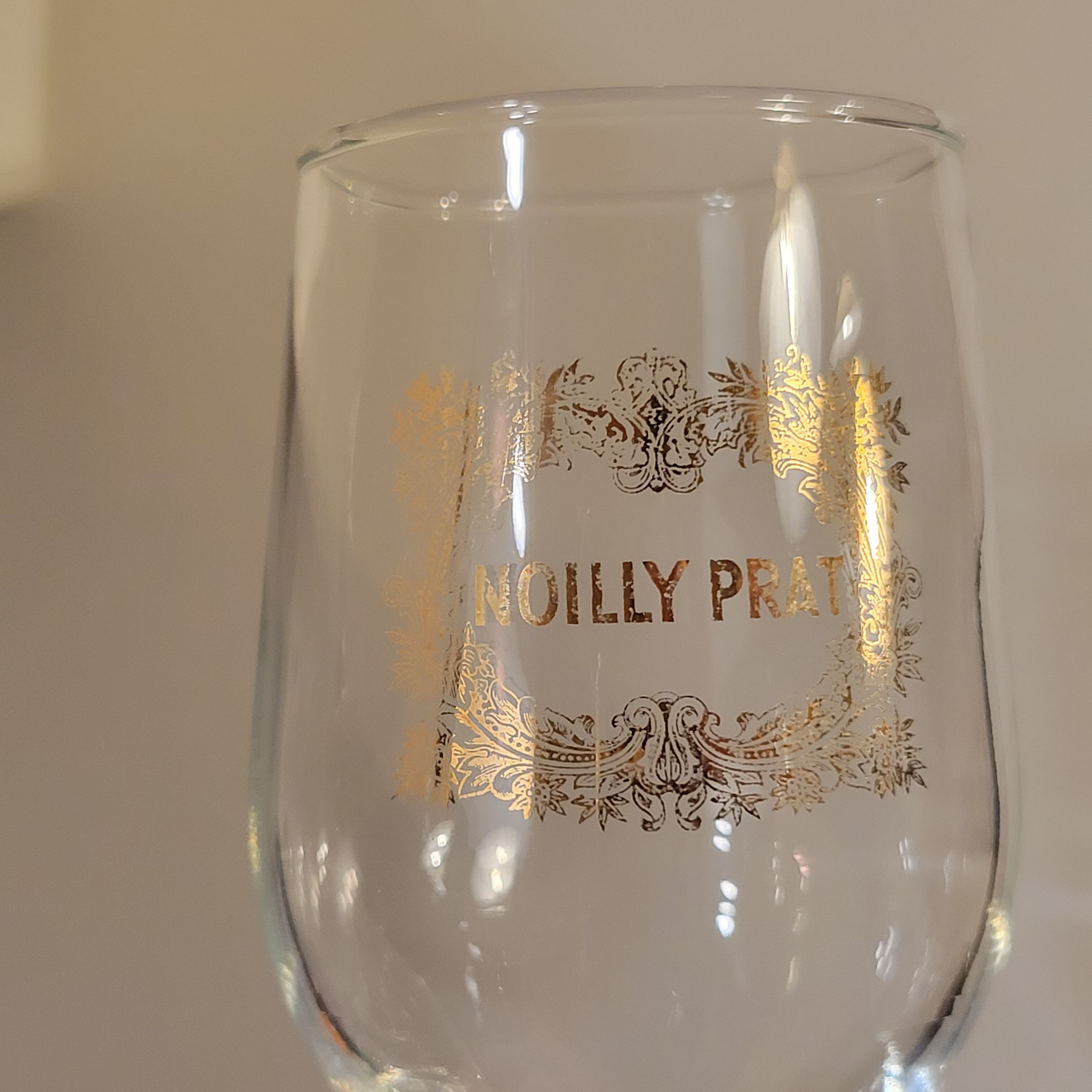 Vintage 10 glasses aperitif Noilly Prat on foot with golden inscription