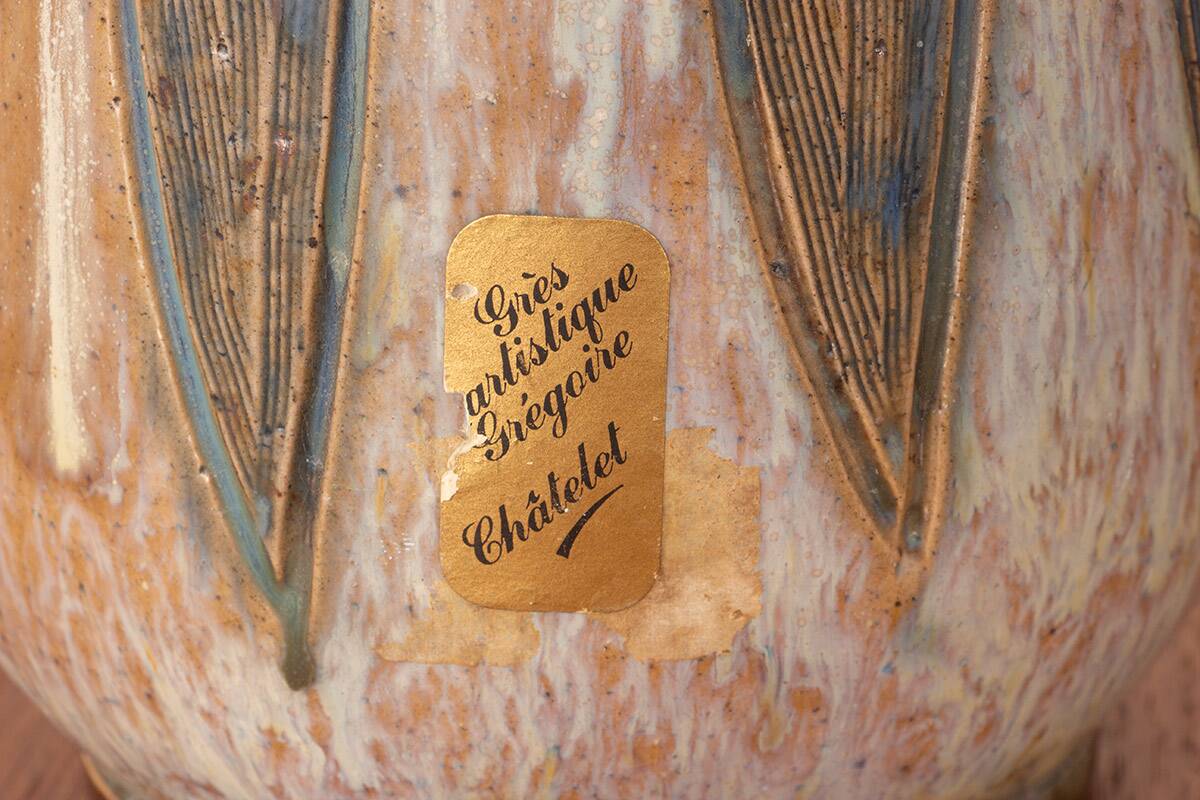 Art Deco period vase in green and gray glazed ceramic by Edouard G