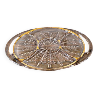 Vintage glass moulded aperitif server with handles and gilding.