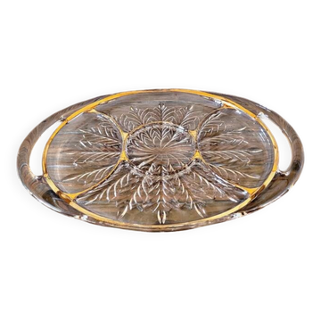 Vintage glass moulded aperitif server with handles and gilding.