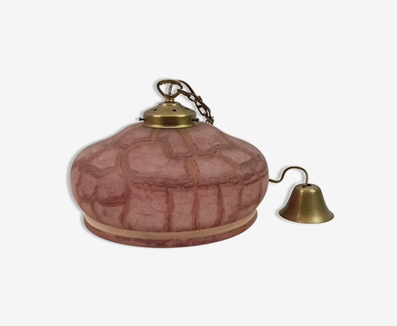 Round purple glass and brass chandelier