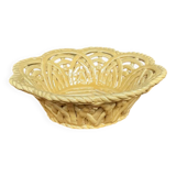 Yellow openwork woven earthenware basket