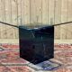 1970s square dining table, marble base and beveled glass top
