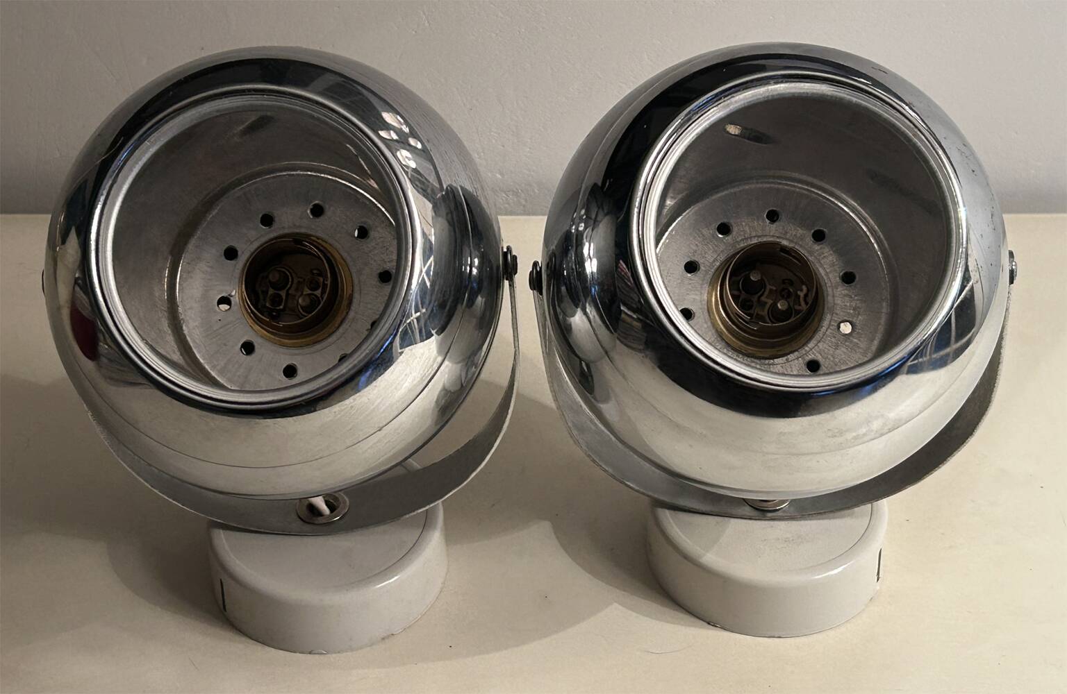 Pair of eye ball wall lights, space age, chrome, vintage, 70s