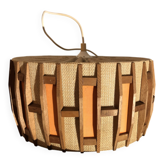 Lustre toile de jute et bois