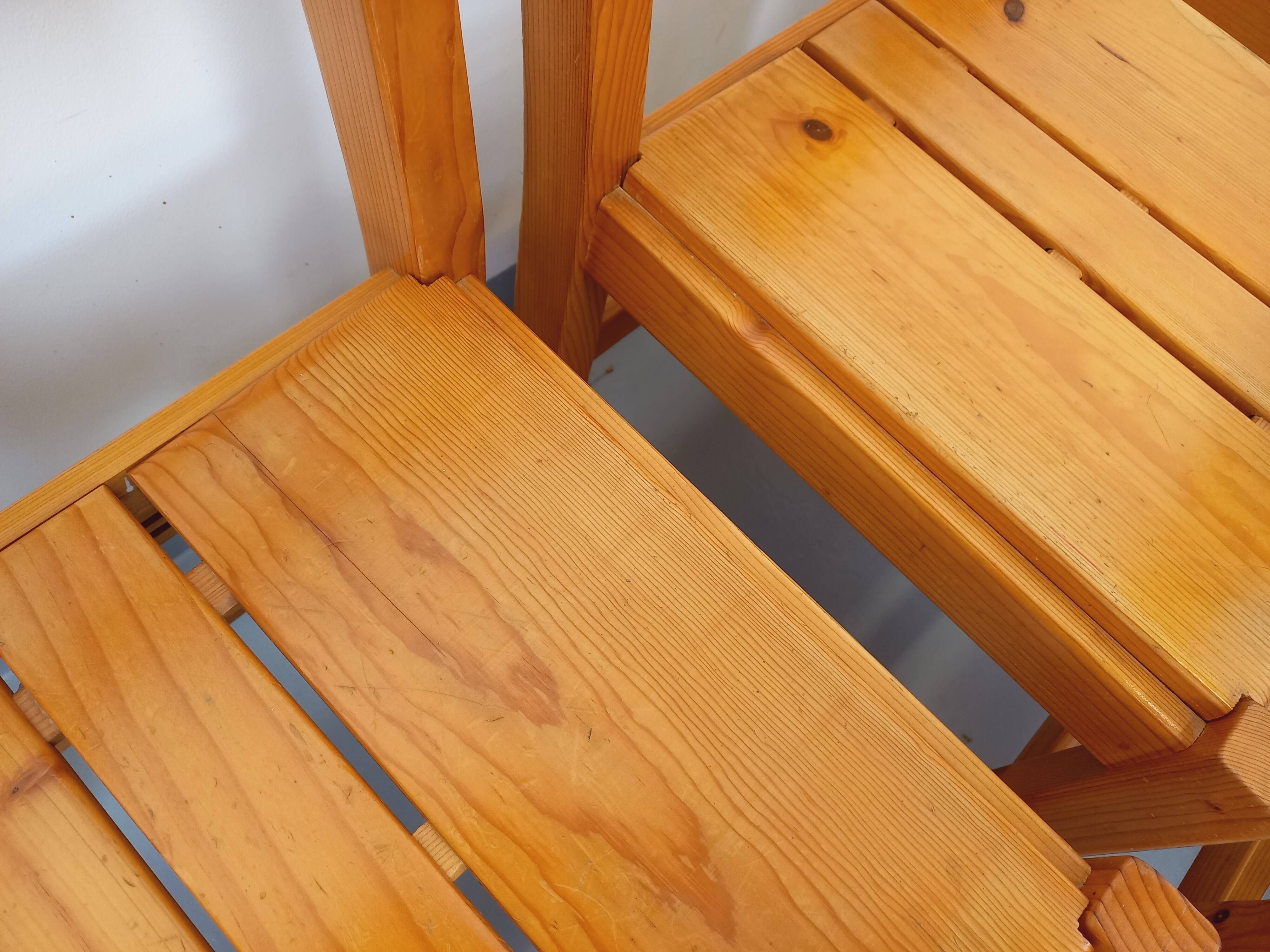 Set of 6 vintage Les Arcs chairs in pine from the 60s 70s