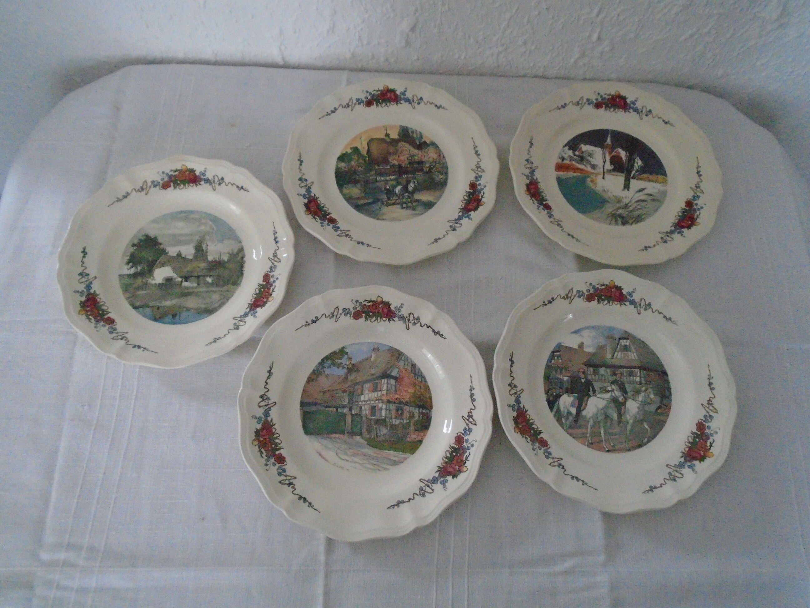 5 Plates Obernai Loux Sarreguemines ancient earthenware