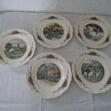 5 Plates Obernai Loux Sarreguemines ancient earthenware