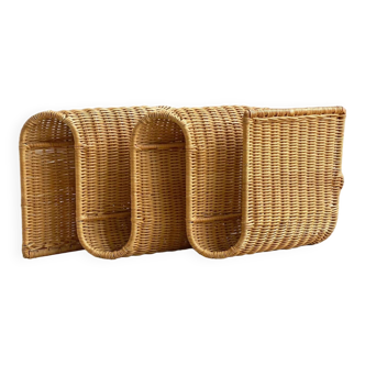 Mid century italian rattan / wicker wall magazine rack