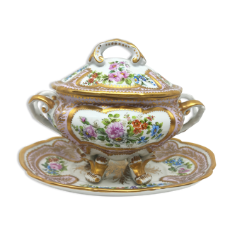 Soupière porcelaine limoges peinte à la main