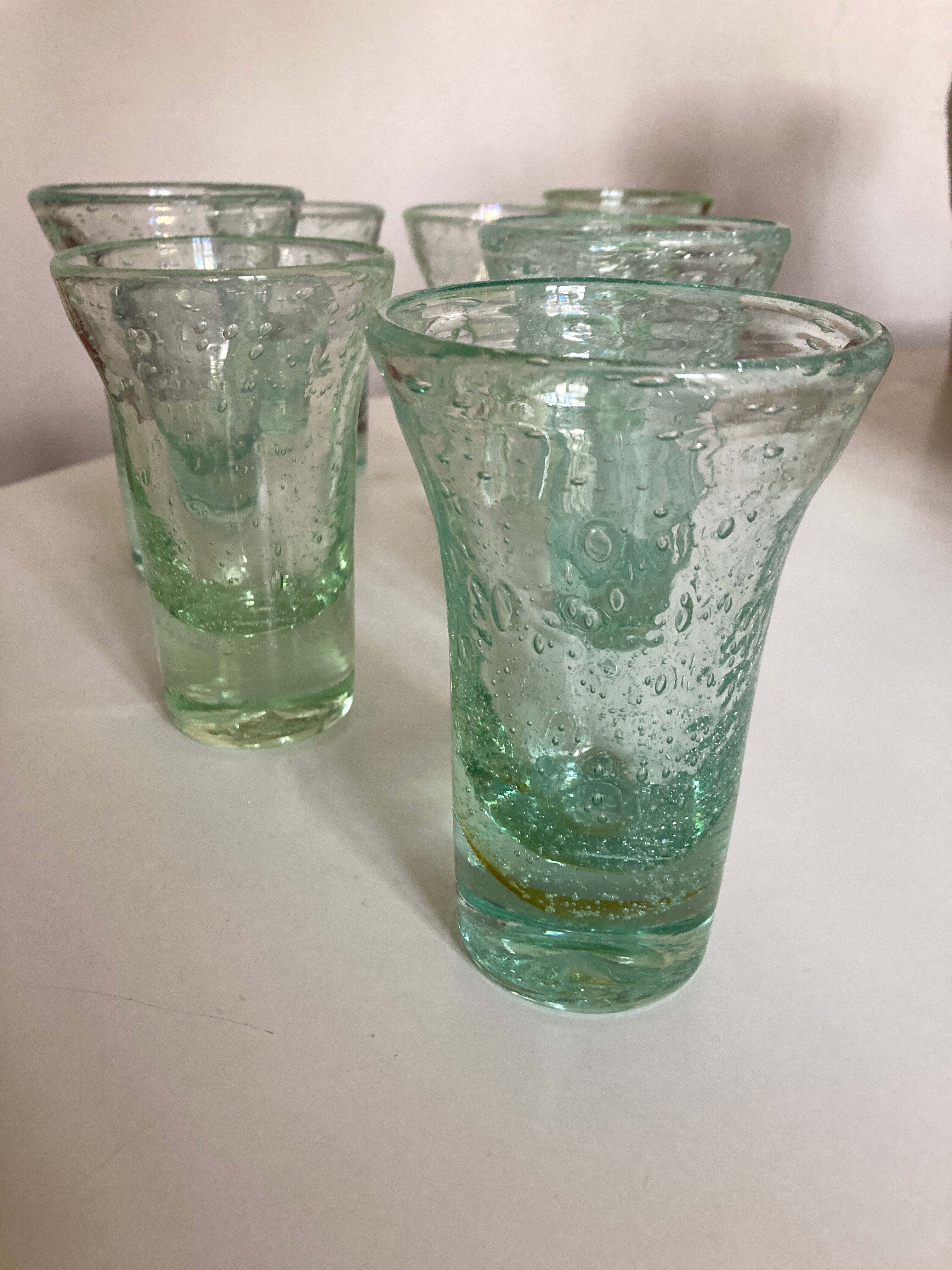 Set of 7 Biot cups in bubbled glass 1970