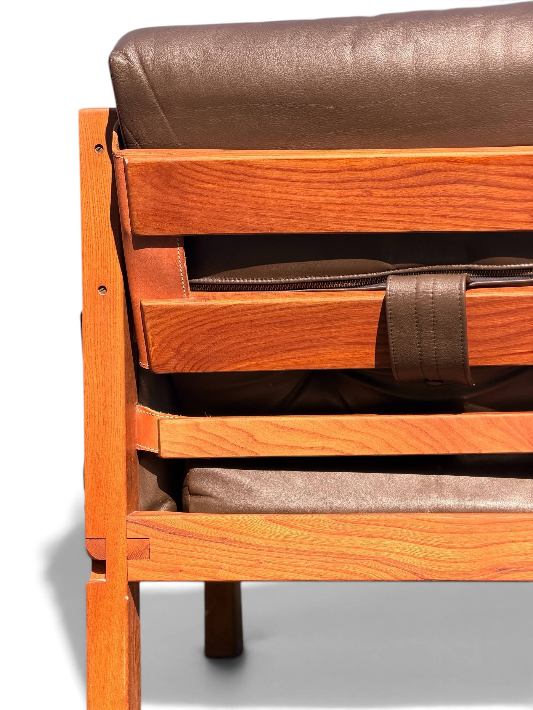 Ensemble Salon Pierre Chapo - Canapé S32 & Fauteuil S15 - Orme & Cuir Brun