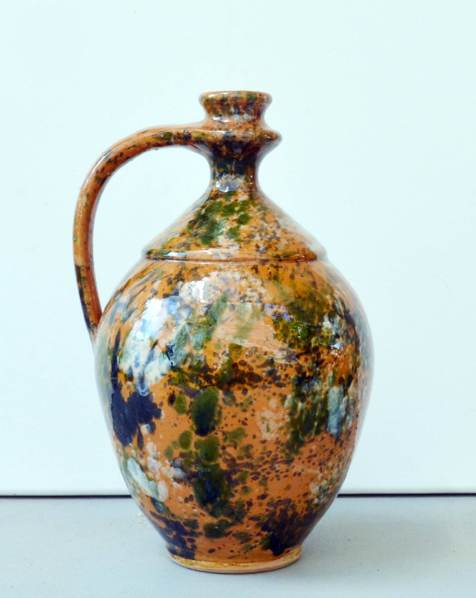 Very Decorative Water Jug Glazed Teimel Istvan Obanya Boros kancso pottery