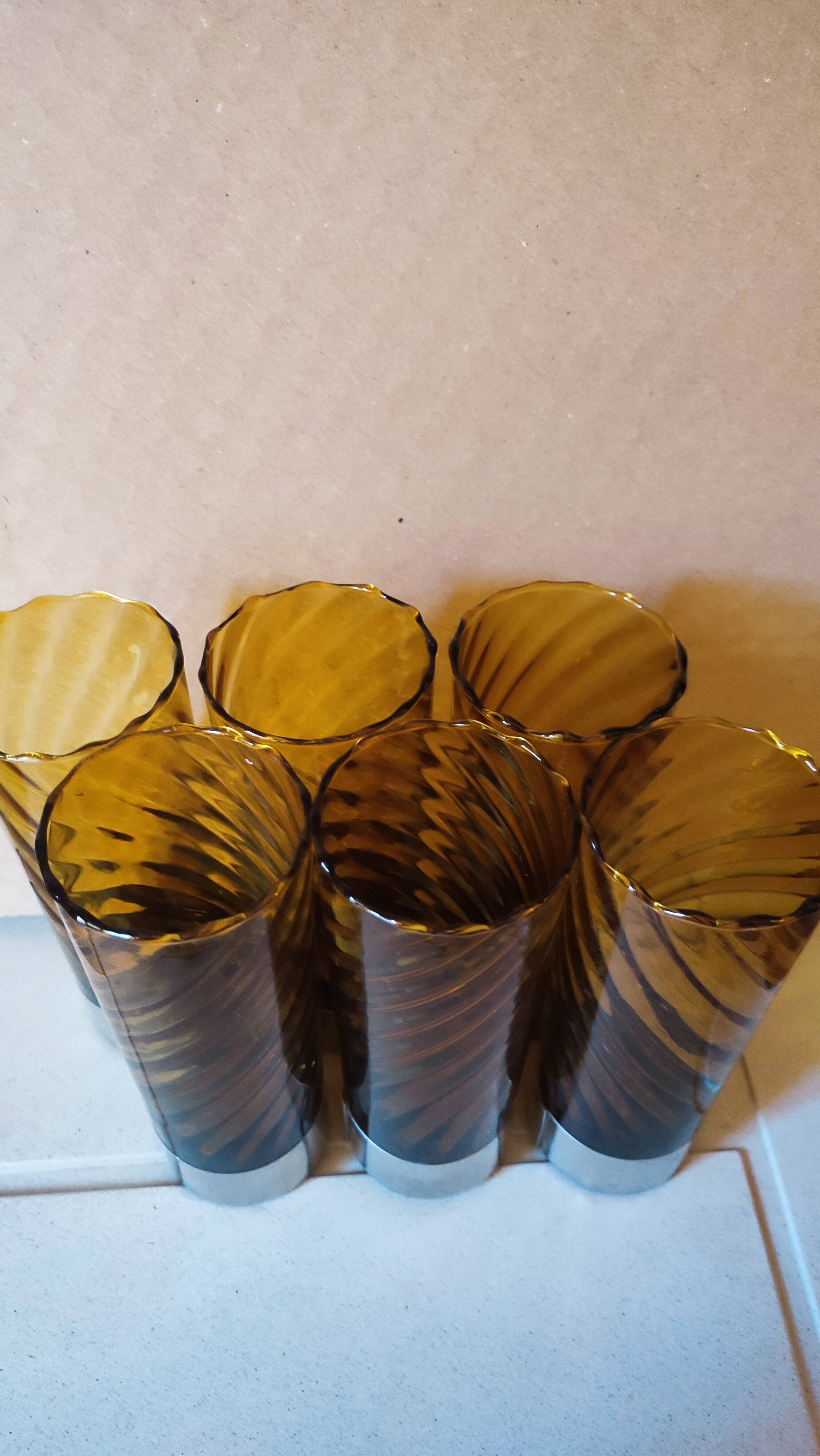 6 70's amber long drink glasses