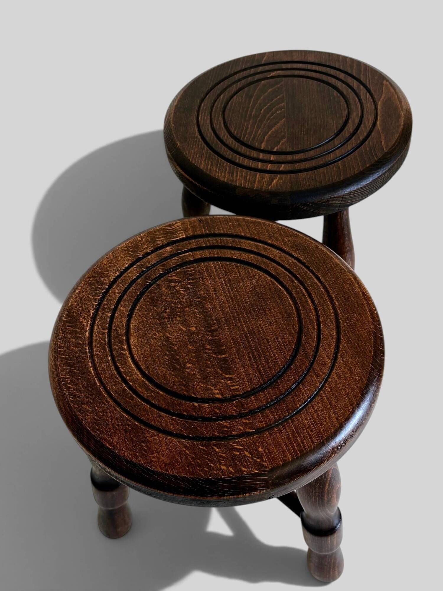 Mid-Century Chestnut Wood Stools Attributed to Charles Dudouyt, 1950s