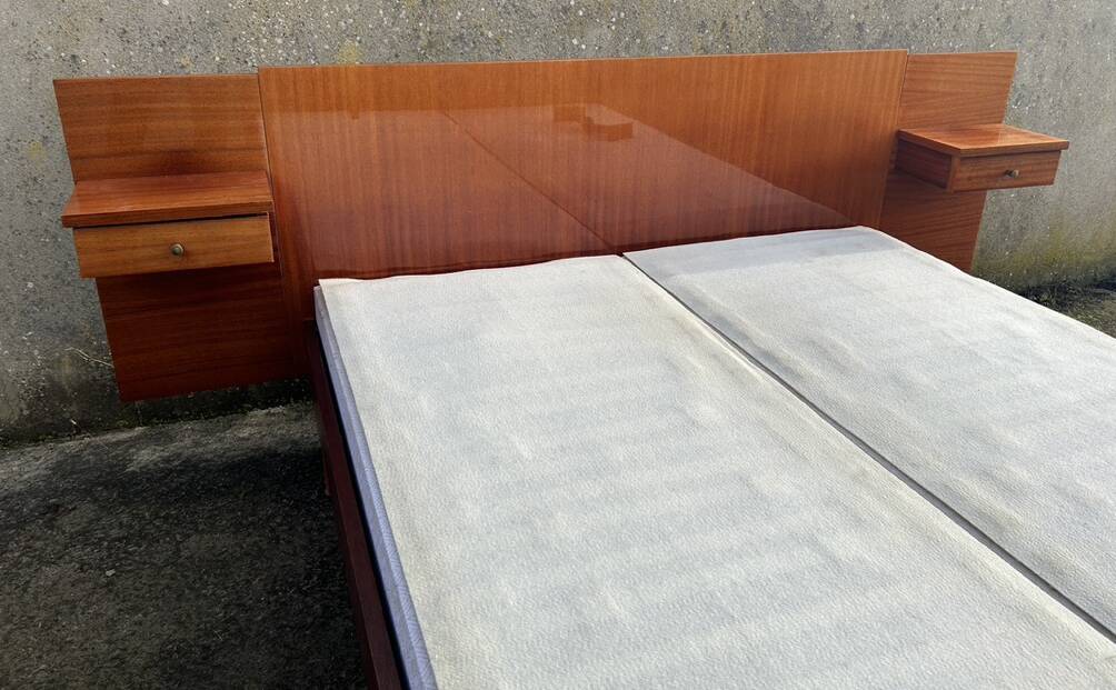 Electric double bed, varnished wood, vintage, 1960s