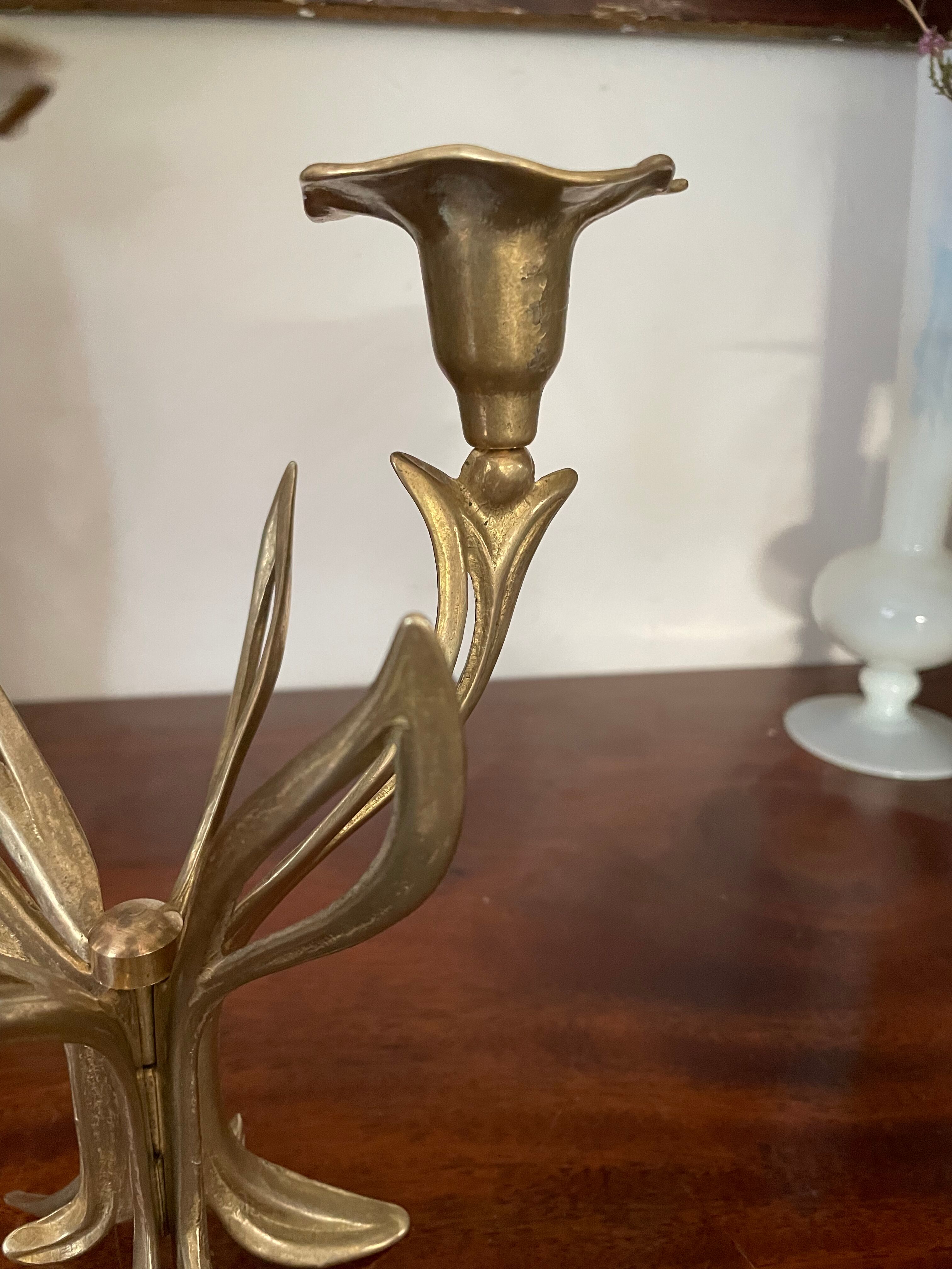 Brass flower candlestick