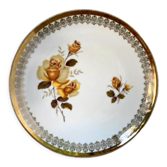 Plat vintage L.E.S Porcelaine au décor de roses