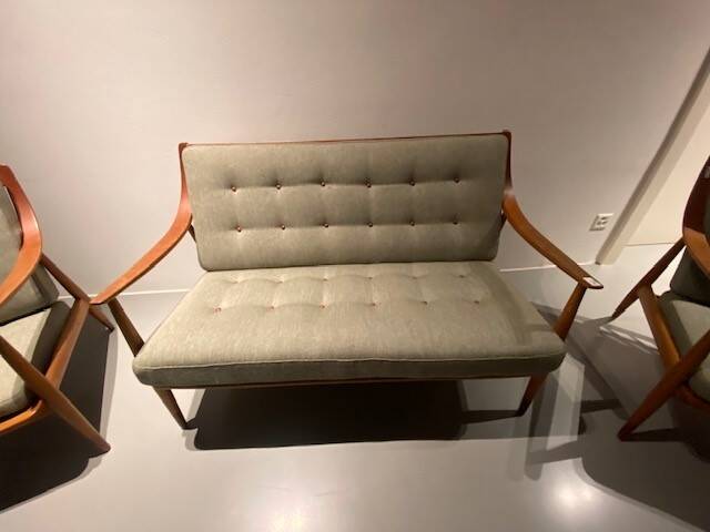 Two-seater sofa and pair of Peter HVIDT armchairs