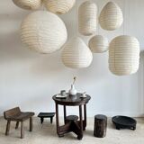 Suspension in rattan and natural japanese linen in the shape of a drop