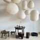 Suspension en rotin et lin naturel japonisante en forme de goutte