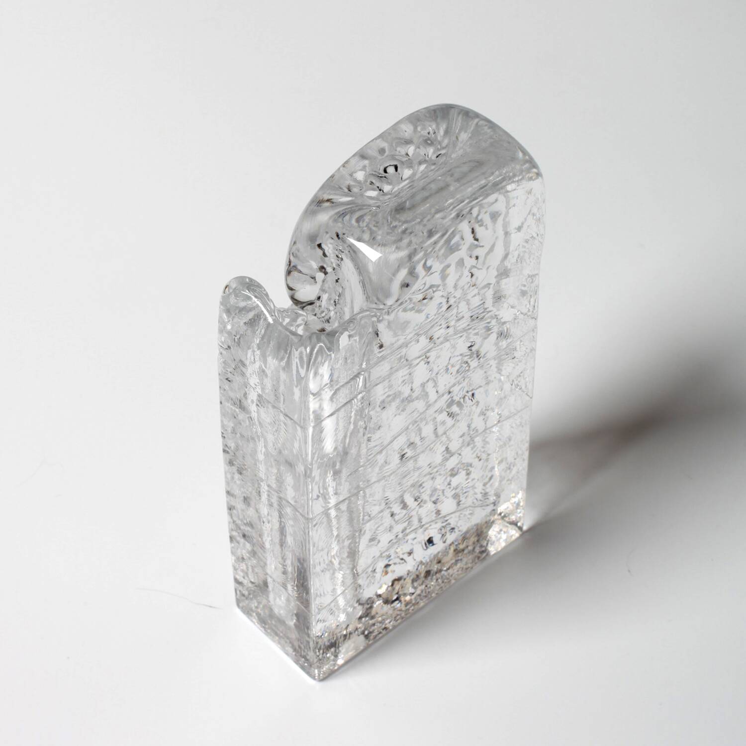 Mid-century Single Flower Textured Glass Block Bud Vase / Germany / 1960s