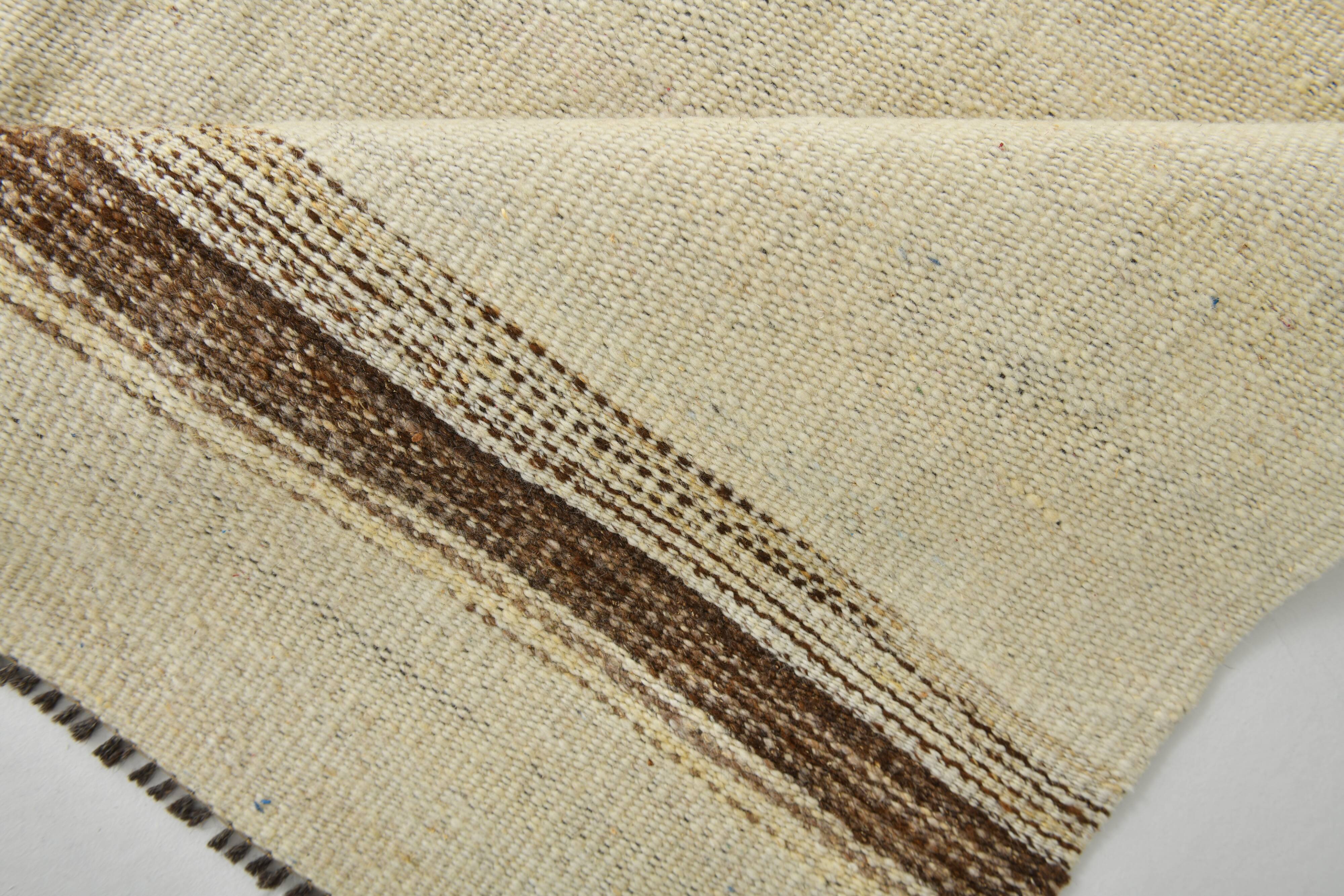9x11 Cream & Brown Striped Large Kilim Rug, 265x334Cm