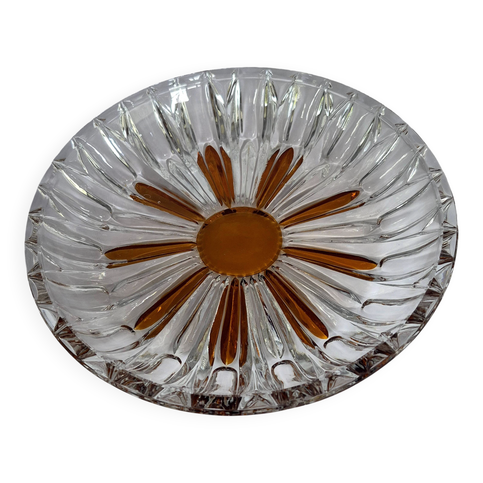 Vintage cut crystal pocket bowl with amber centre – 1960s/70s