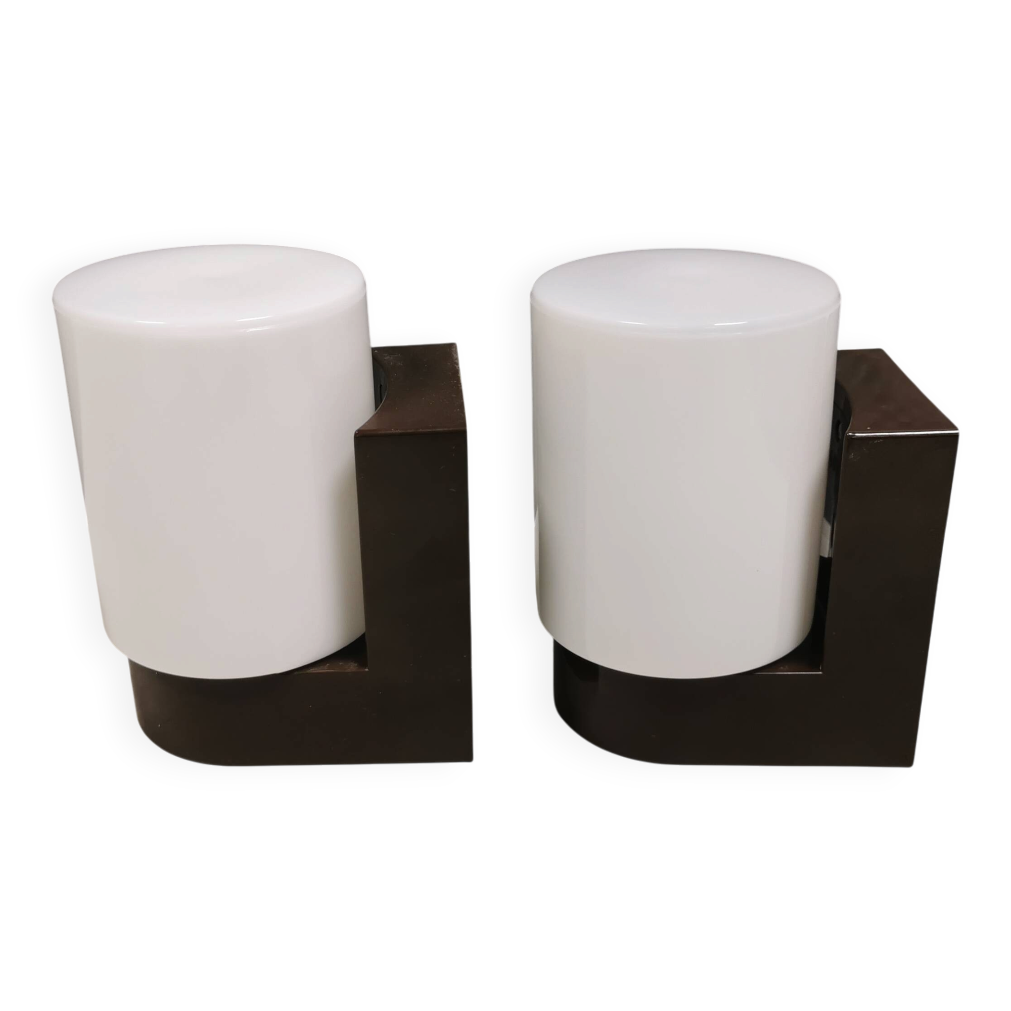 A set of vintage Wall Lamps in ABS Plastic and White Glass, Finland 1980s