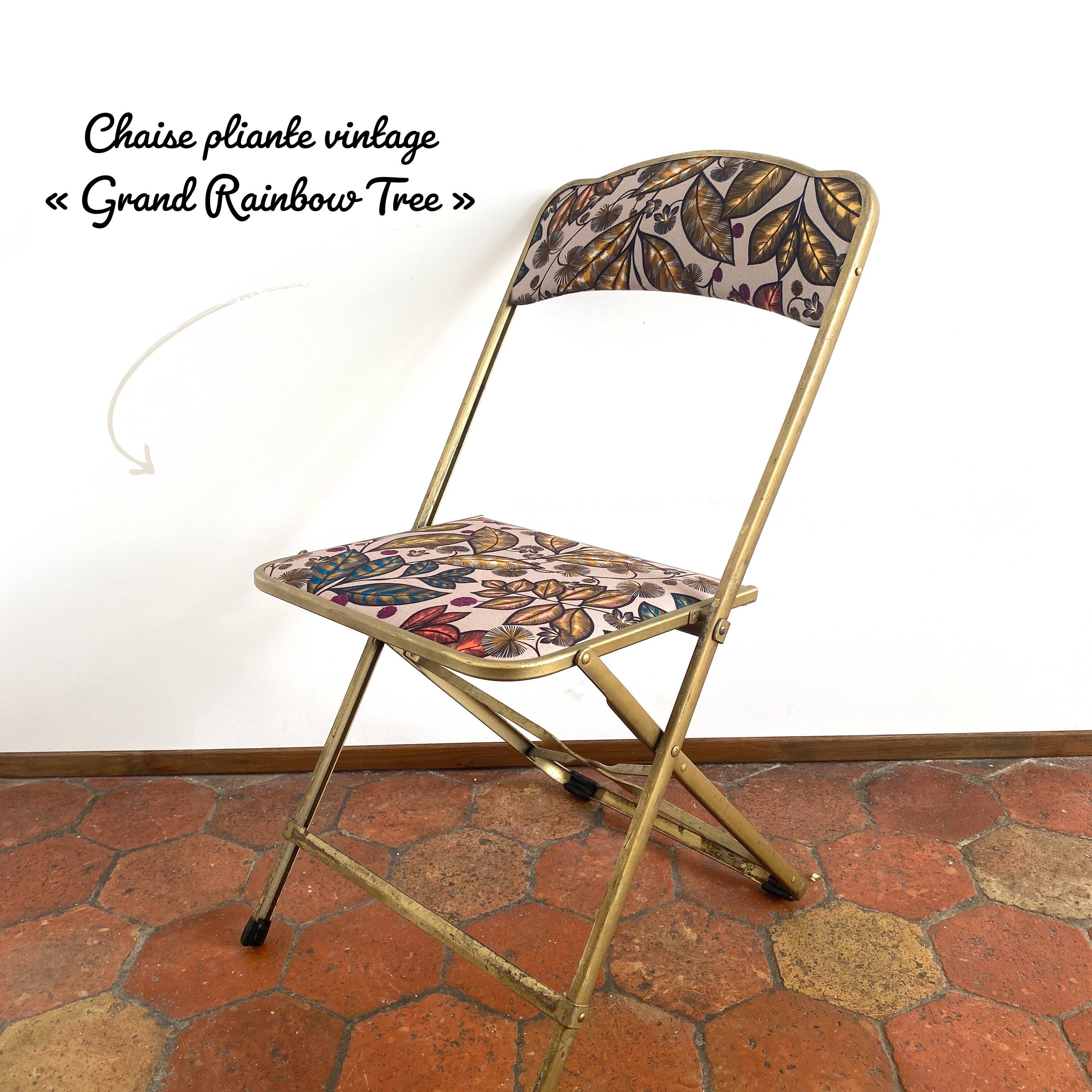 Vintage folding chair - upcycling - tapestry - Large Rainbow tree