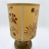 Pyrite stone ball lamp with a lampshade featuring dried flower inclusions.