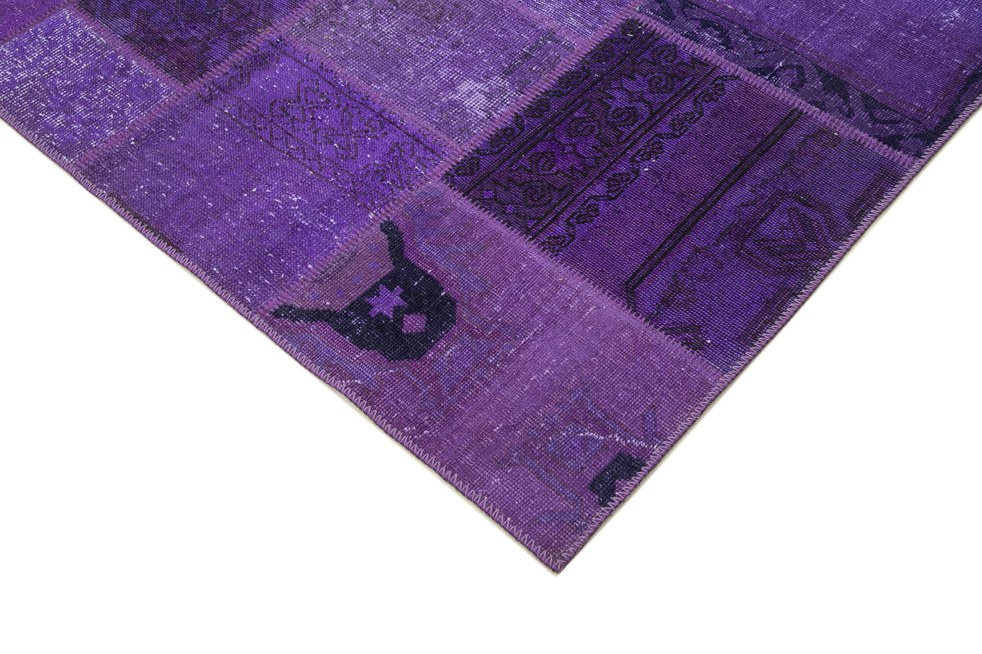 Hand-knotted turkish vintage 171 cm x 239 cm purple patchwork carpet