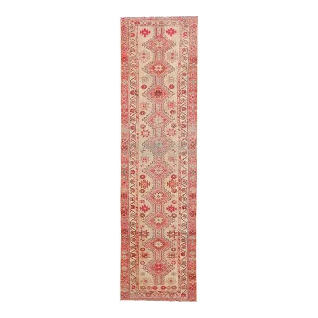 1970s Turkish Hand-Knotted Wool Cotton Pink Runner Rug 80x310