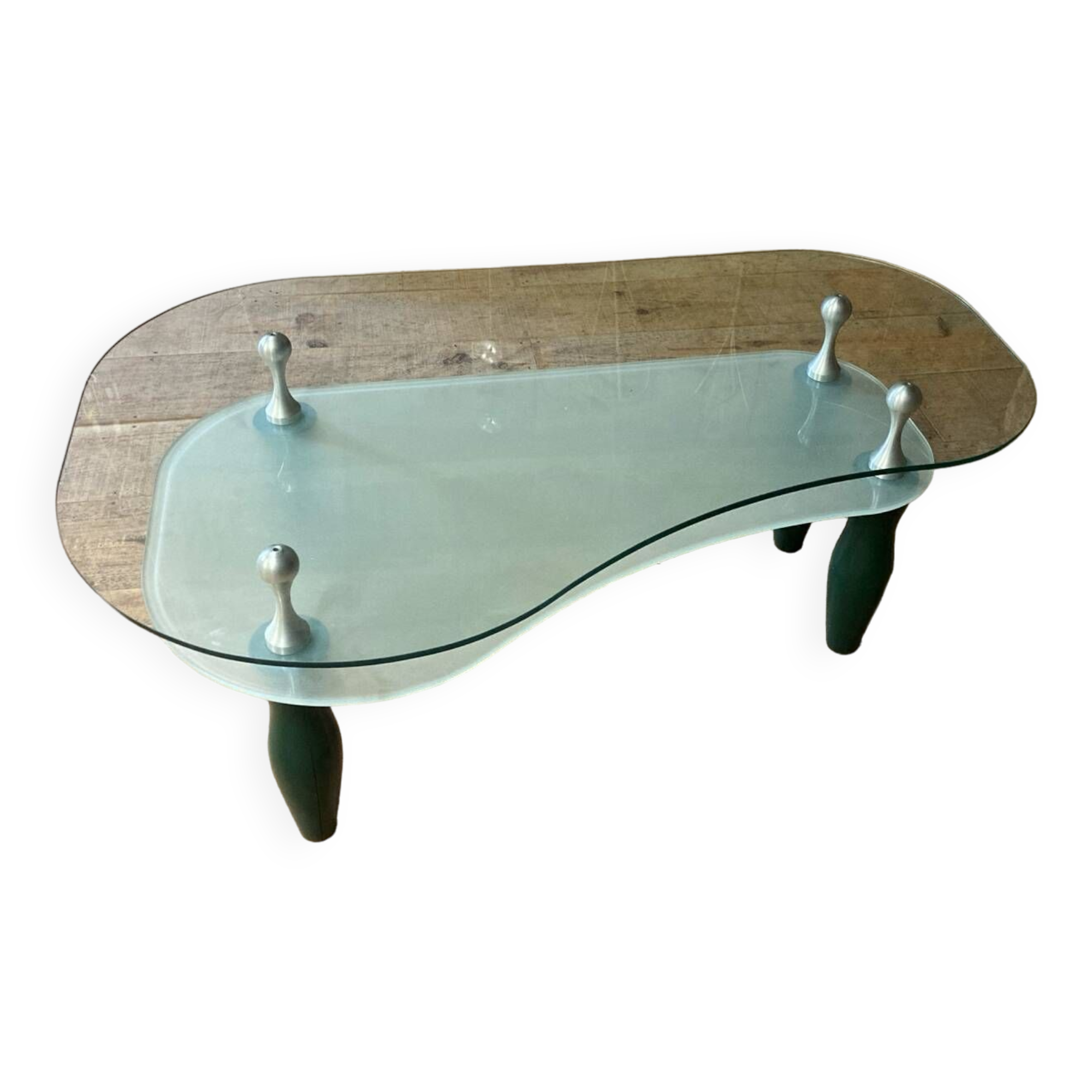 Glass and organic wood coffee table