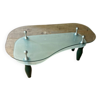 Glass and organic wood coffee table