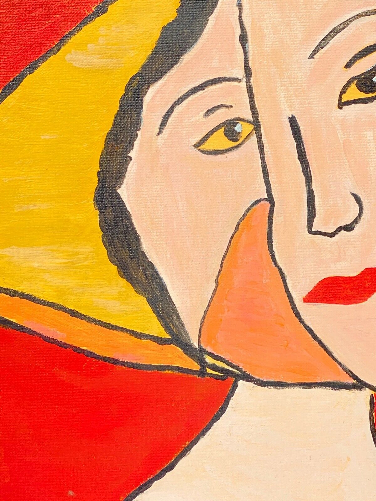 Oil on cardboard by denise fortin figurative composition ma geisha 1999