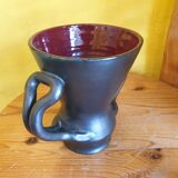 Red and black vase vintage ceramic Jean Austruy 1950s 1960s