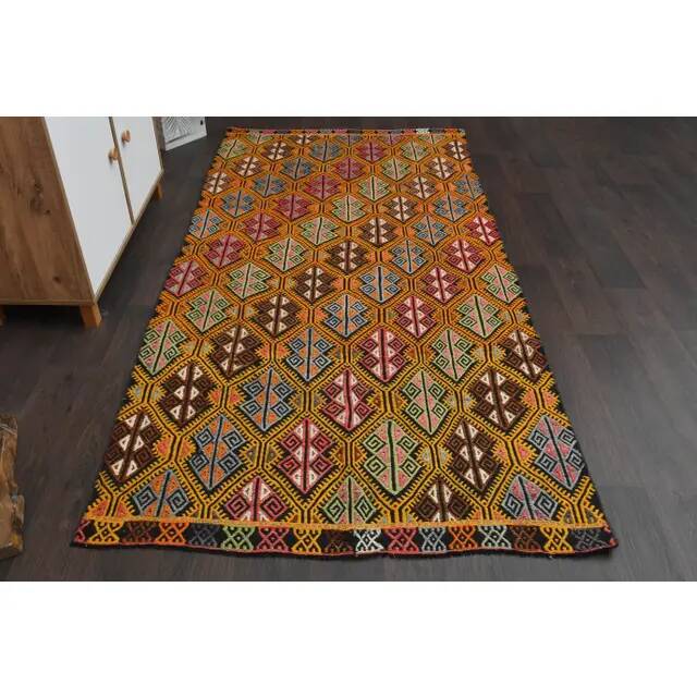 Tapis vintage turc Oushak fait main en laine et coton, années 1970
