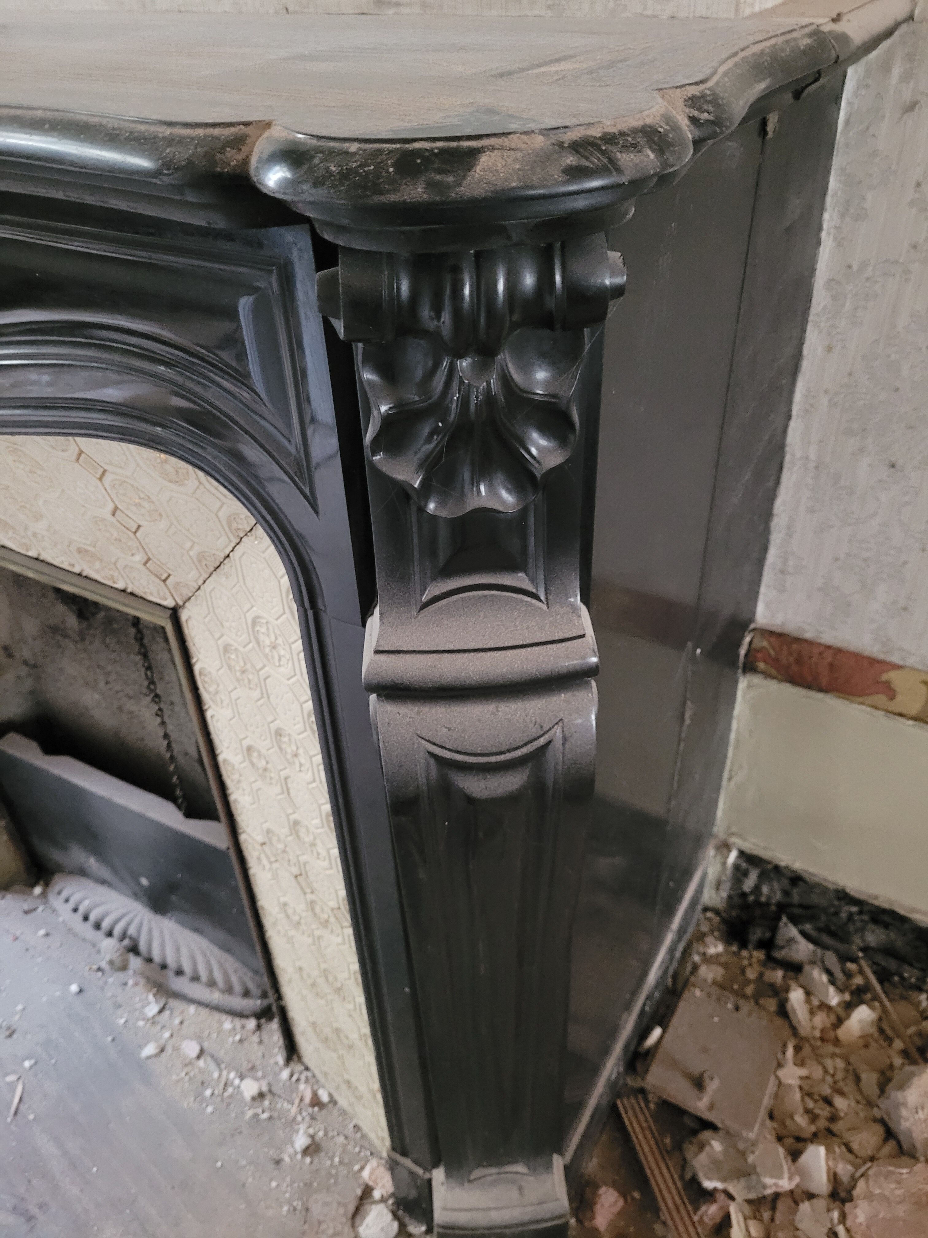Louis XV style fireplace in black marble
