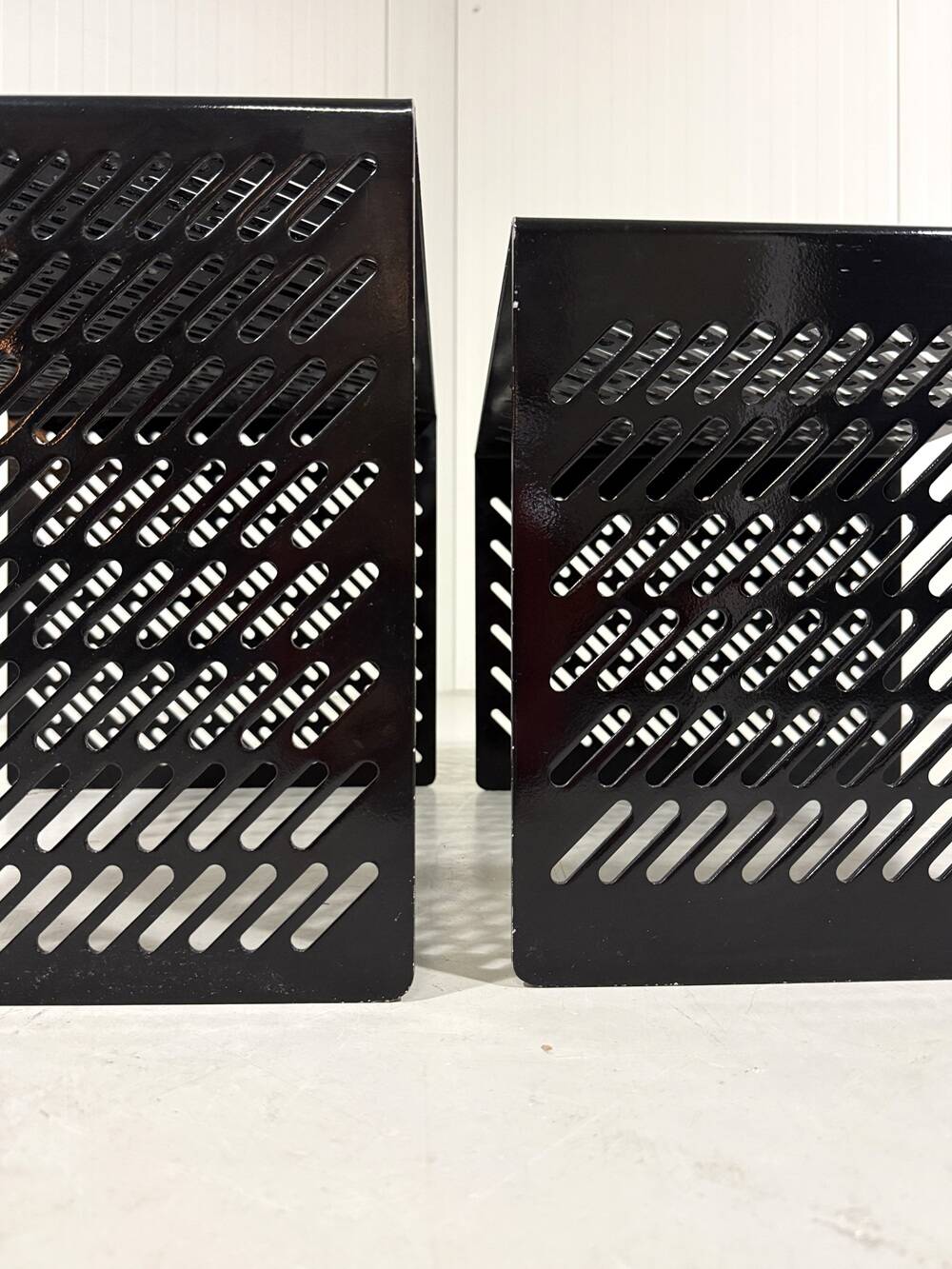 Black perforated steel nesting tables Italy 1980’s