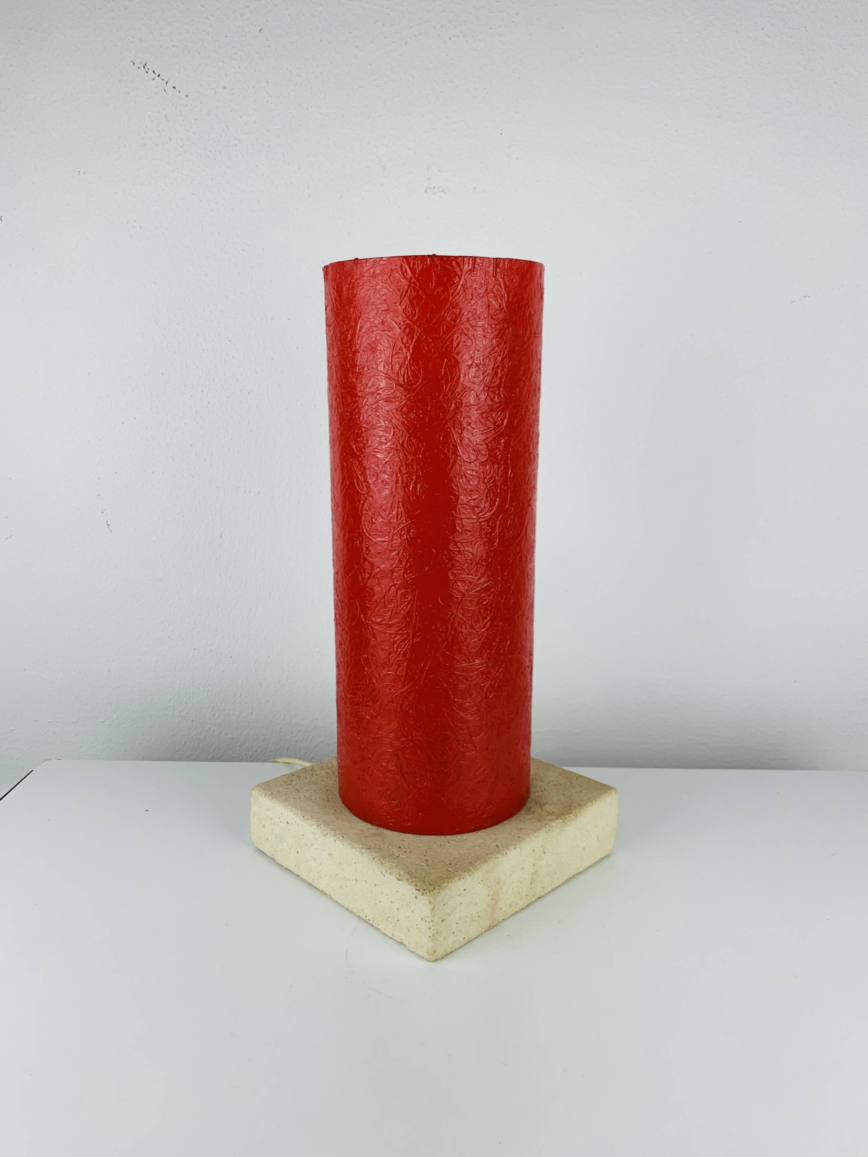Red stone and fibreglass lamp, vintage