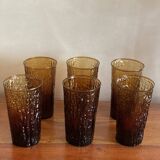 6 orangeade glasses with tree bark