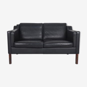 Black leather vintage 2-seater sofa by Stouby