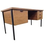 Vintage wooden desk with black steel frame