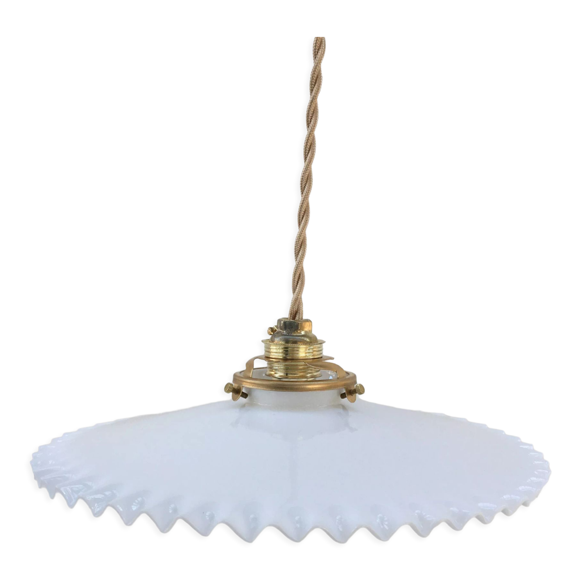 Vintage opaline pendant lamp with serrated edges