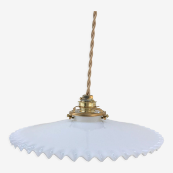 Vintage opaline pendant lamp with serrated edges