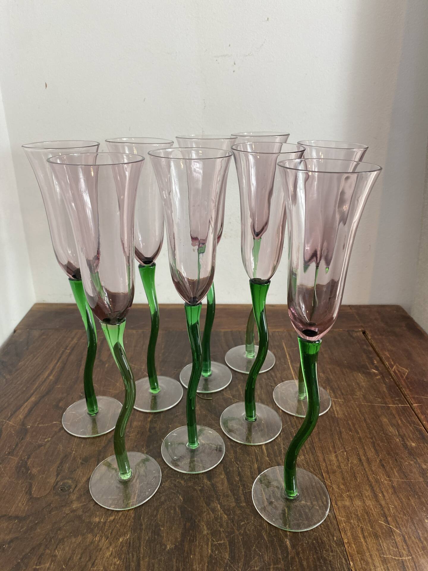 Coupes à champagne, verre soufflé, tulipe