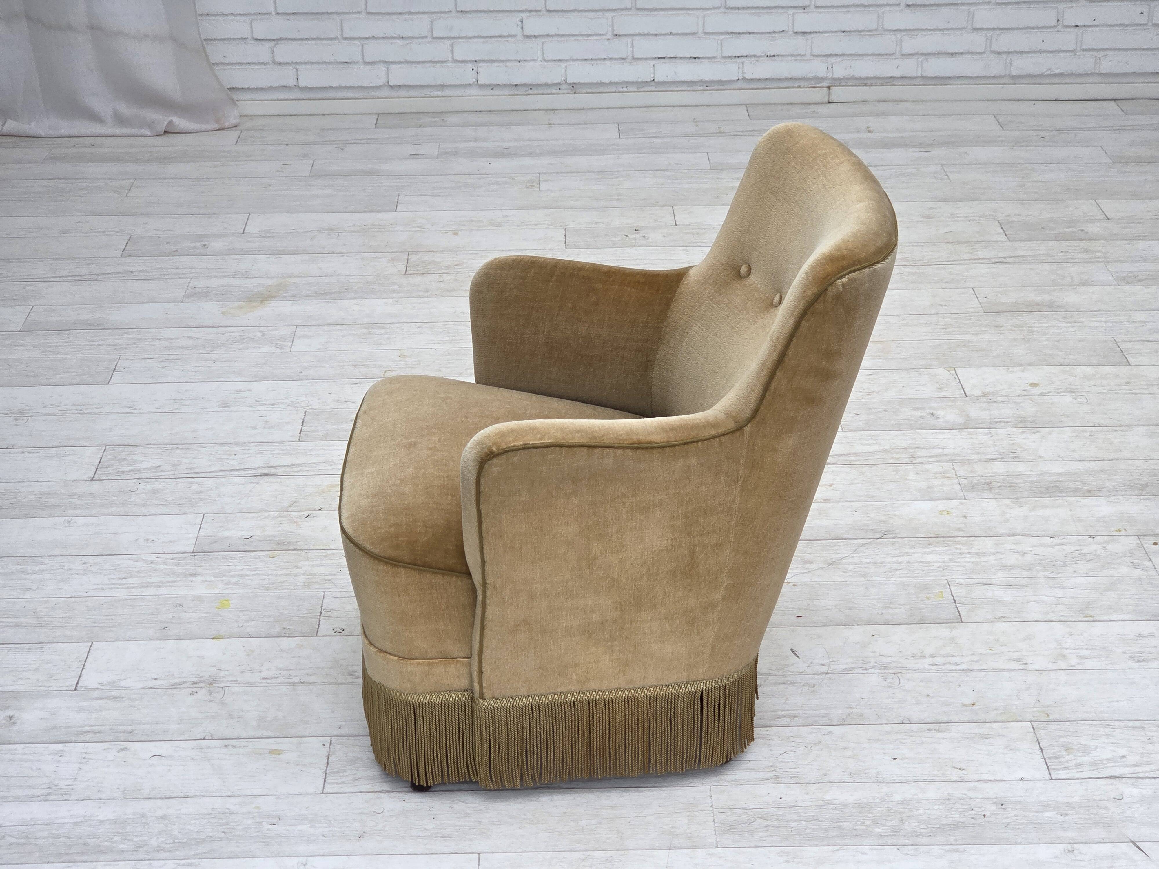 1970s, Danish armchair, light green furniture velour.